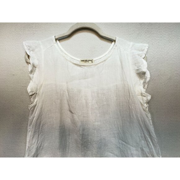 Terzo Millennio Womens Linen Blouse Top Size S White Crochet Hem Ruffle Boho - Picture 7 of 14